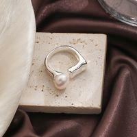 Original Design Simple Style Round Freshwater Pearl Copper Plating Inlay Pearl 18k Gold Plated Silver Plated Open Rings main image 10