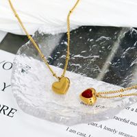 304 Stainless Steel 18K Gold Plated Sweet Commute Plating Inlay Heart Shape Agate Pendant Necklace main image 4