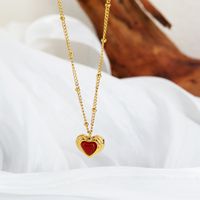 304 Stainless Steel 18K Gold Plated Sweet Commute Plating Inlay Heart Shape Agate Pendant Necklace main image 7