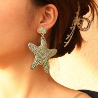 1 Pair Glam Shiny Starfish Plating Inlay Cloth Rhinestones Drop Earrings main image 3