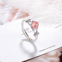 Wholesale Cute Geometric Copper Inlay White Gold Plated Strawberry Quartz Adjustable Ring main image 1
