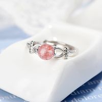 Wholesale Cute Geometric Copper Inlay White Gold Plated Strawberry Quartz Adjustable Ring main image 4