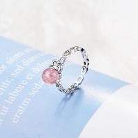 Wholesale Sweet Heart Shape Copper Inlay White Gold Plated Strawberry Quartz Charm Rings sku image 1