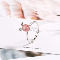 Wholesale Sweet Rabbit Copper Inlay White Gold Plated Strawberry Quartz Open Rings main image 4