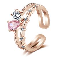Lady Heart Shape Copper Inlay Artificial Gemstones Open Rings sku image 2