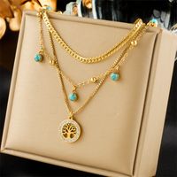 Lady Life Tree Titanium Steel Plating 18k Gold Plated Double Layer Necklaces main image 5