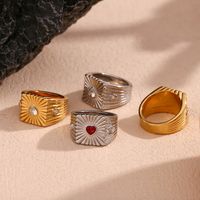 Vintage Style Classic Style Heart Shape Stainless Steel Plating Inlay Zircon 18k Gold Plated Rings main image 1