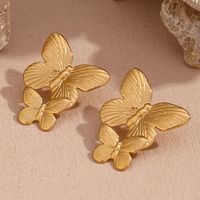 1 Pair Vintage Style Classic Style Butterfly Plating Stainless Steel 18k Gold Plated Drop Earrings main image 3