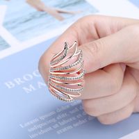 Classic Style Wings Copper Inlay Zircon Open Rings main image 5
