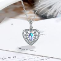 Lady Heart Shape Copper Plating Inlay Zircon White Gold Plated Pendant Necklace main image 4