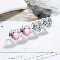 1 Pair Simple Style Geometric Heart Shape Plating Inlay Copper Zircon White Gold Plated Ear Studs main image 1