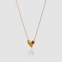 304 Stainless Steel 18K Gold Plated Simple Style Enamel Plating Inlay Heart Shape Rhinestones Pendant Necklace main image 8