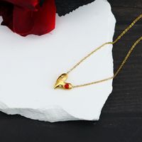 304 Stainless Steel 18K Gold Plated Simple Style Enamel Plating Inlay Heart Shape Rhinestones Pendant Necklace main image 4