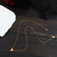 304 Stainless Steel 18K Gold Plated Simple Style Enamel Plating Inlay Heart Shape Rhinestones Pendant Necklace main image 5