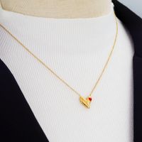 304 Stainless Steel 18K Gold Plated Simple Style Enamel Plating Inlay Heart Shape Rhinestones Pendant Necklace main image 7