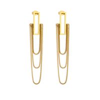 1 Pair Simple Style Rectangle Tassel Plating Titanium Steel 18k Gold Plated Drop Earrings main image 3