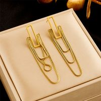 1 Pair Simple Style Rectangle Tassel Plating Titanium Steel 18k Gold Plated Drop Earrings main image 1