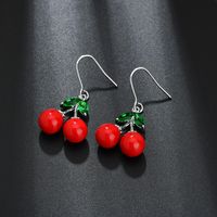 1 Pair Cute Cherry Plating Inlay Copper Alloy Artificial Pearls Crystal 18k Gold Plated White Gold Plated Drop Earrings sku image 1