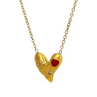 304 Stainless Steel 18K Gold Plated Simple Style Enamel Plating Inlay Heart Shape Rhinestones Pendant Necklace main image 9