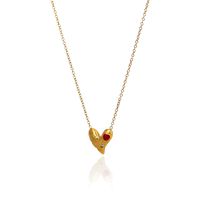 304 Stainless Steel 18K Gold Plated Simple Style Enamel Plating Inlay Heart Shape Rhinestones Pendant Necklace sku image 1