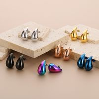 1 Pair Basic Water Droplets Plating Titanium Steel 18K Gold Plated Ear Studs main image 7