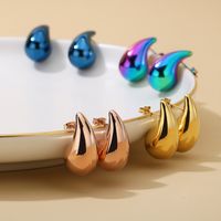 1 Pair Basic Water Droplets Plating Titanium Steel 18K Gold Plated Ear Studs main image 1