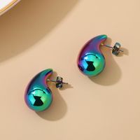 1 Pair Basic Water Droplets Plating Titanium Steel 18K Gold Plated Ear Studs main image 5