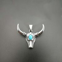 Fashion Horns Titanium Steel Polishing Inlay Turquoise Pendant Necklace 1 Piece sku image 2