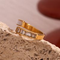 Simple Style Classic Style Rectangle Stainless Steel Plating Inlay Shell Zircon 18k Gold Plated Open Rings main image 1