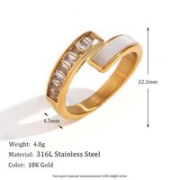 Simple Style Classic Style Rectangle Stainless Steel Plating Inlay Shell Zircon 18k Gold Plated Open Rings sku image 1