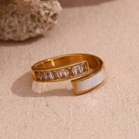 Simple Style Classic Style Rectangle Stainless Steel Plating Inlay Shell Zircon 18k Gold Plated Open Rings main image 4