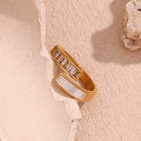 Simple Style Classic Style Rectangle Stainless Steel Plating Inlay Shell Zircon 18k Gold Plated Open Rings main image 3