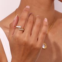 Simple Style Classic Style Rectangle Stainless Steel Plating Inlay Shell Zircon 18k Gold Plated Open Rings main image 5