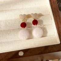 1 Pair Princess Sweet Round Heart Shape Enamel Plating Alloy Resin Hairball Gold Plated Drop Earrings main image 4