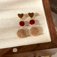 1 Pair Princess Sweet Round Heart Shape Enamel Plating Alloy Resin Hairball Gold Plated Drop Earrings main image 5