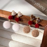 1 Pair Princess Sweet Round Heart Shape Enamel Plating Alloy Resin Hairball Gold Plated Drop Earrings main image 8