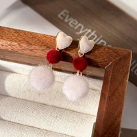 1 Pair Princess Sweet Round Heart Shape Enamel Plating Alloy Resin Hairball Gold Plated Drop Earrings main image 9