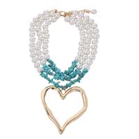 Elegant Exaggerated Heart Shape Artificial Pearl Alloy Turquoise Beaded Plating Women's Necklace sku image 10