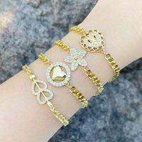 Simple Style Heart Shape Flower Copper Plating Inlay Zircon 18k Gold Plated Bracelets main image 1
