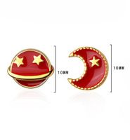 1 Pair Sweet Classic Style Commute Star Moon Asymmetrical Drip Glazed Plating Copper 18k Gold Plated Ear Studs main image 2