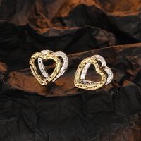 1 Pair Vintage Style Heart Shape Plating Copper Silver Plated Ear Studs main image 3