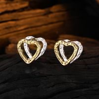 1 Pair Vintage Style Heart Shape Plating Copper Silver Plated Ear Studs main image 1