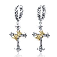 1 Pair Retro Cross Crown Plating Copper White Gold Plated Drop Earrings main image 1