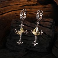 1 Pair Retro Cross Crown Plating Copper White Gold Plated Drop Earrings main image 4