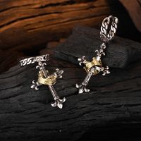 1 Pair Retro Cross Crown Plating Copper White Gold Plated Drop Earrings main image 5