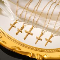 Elegant Vintage Style Cross Solid Color Stainless Steel Plating 18k Gold Plated Pendant Necklace main image 4
