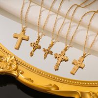 Elegant Vintage Style Cross Solid Color Stainless Steel Plating 18k Gold Plated Pendant Necklace main image 3