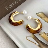 1 Pair Glam Solid Color Plating Alloy Resin Gold Plated Ear Studs main image 6
