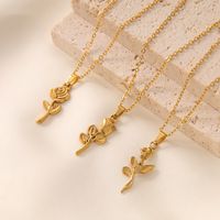 Elegant Vintage Style Rose Solid Color Stainless Steel Plating 18k Gold Plated Pendant Necklace main image 1