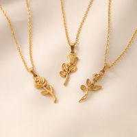 Elegant Vintage Style Rose Solid Color Stainless Steel Plating 18k Gold Plated Pendant Necklace main image 3